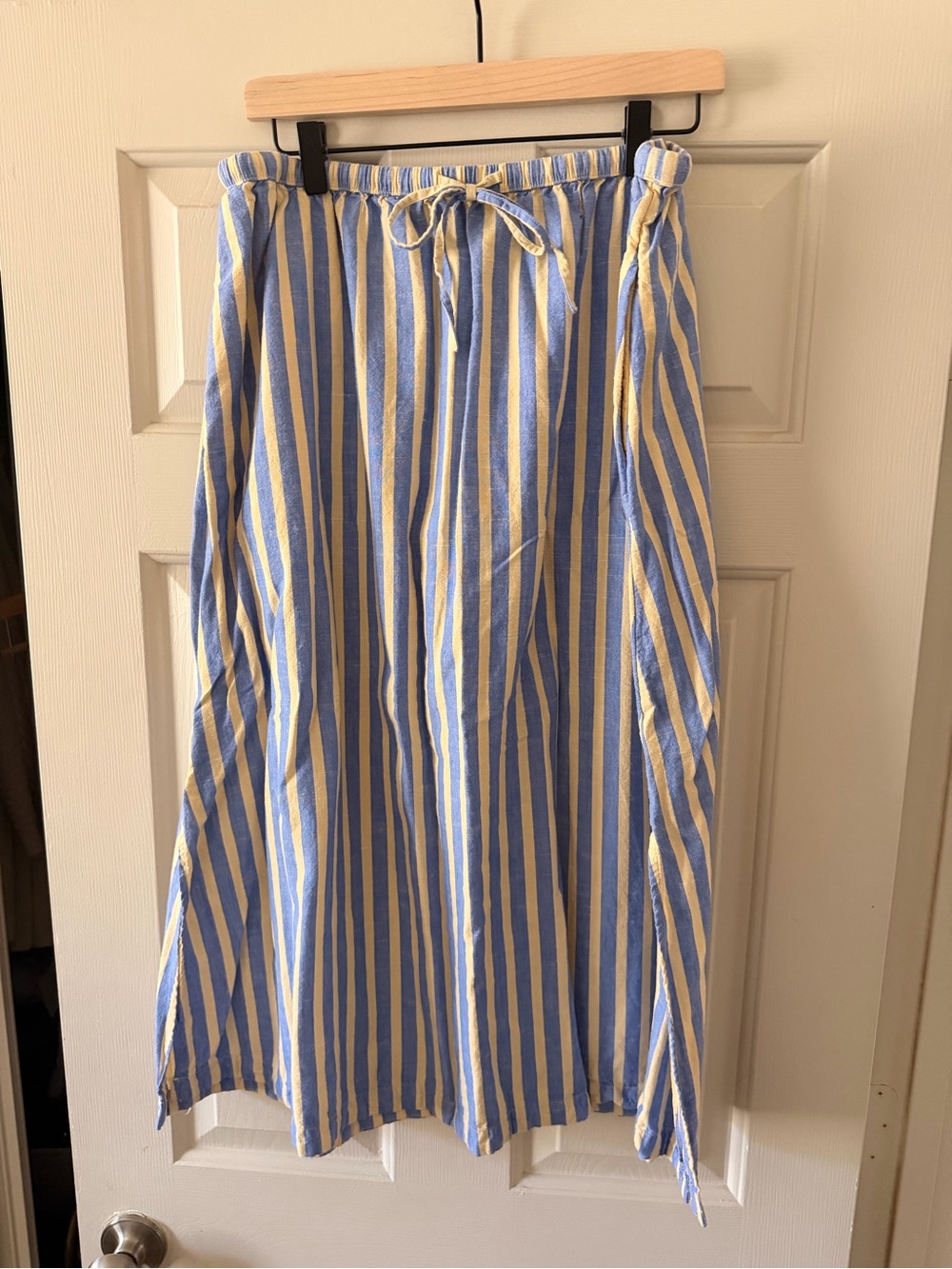 Universal Thread Blue and butter yellow Striped Drawstring Midi Skirt